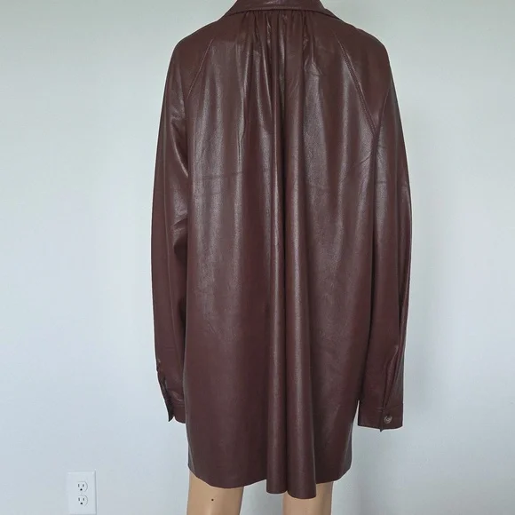 Nanushka Deep Brown Vegan Leather Mini Long Sleeves Dress Small - Picture 4 of 8